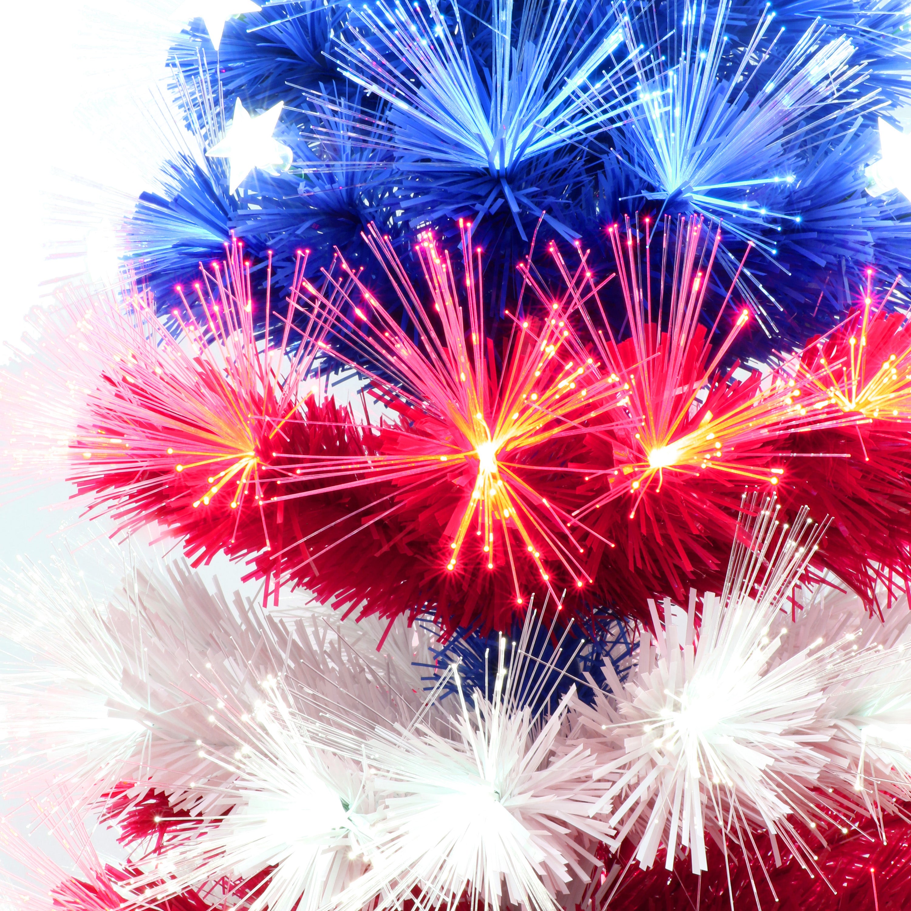 4ft Fiber Optic & LED Patriotic Christmas & July 4th Tree 130 Red/White/Blue LED Lights ETL Adapter Metal Stand